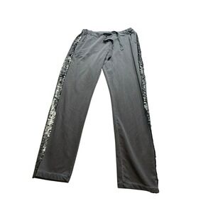 Italian Gray Sequin Side Stripe Jogger Sweatpants Size L Made in Italy